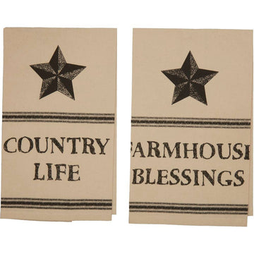 FAIRE - VHC Brands Kitchen Decor Farmhouse Star Country Life Muslin Unbleached Natural Tea Towel Set